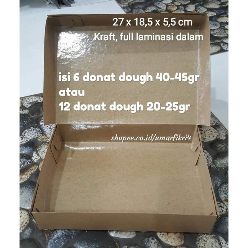 

Harga grosir 210 dus Kraft laminasi 27 x 18,5 x 5,5 cm // dus donat isi 12 donat dough 20-25gr / isi 6 donat dough 40-45gr
