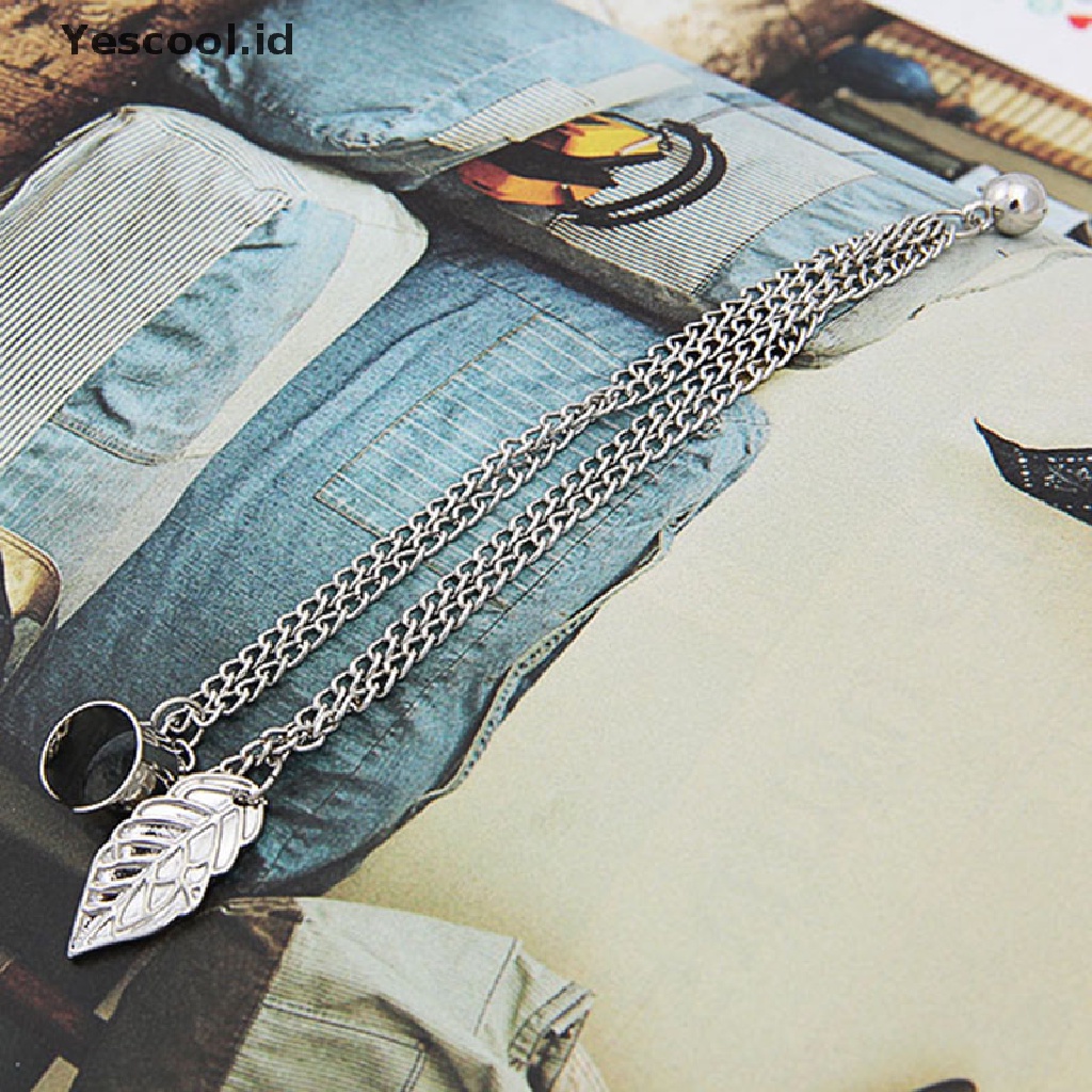 Anting Rantai Rumbai Menjuntai Desain Daun Gaya Punk Rock Untuk Wanita