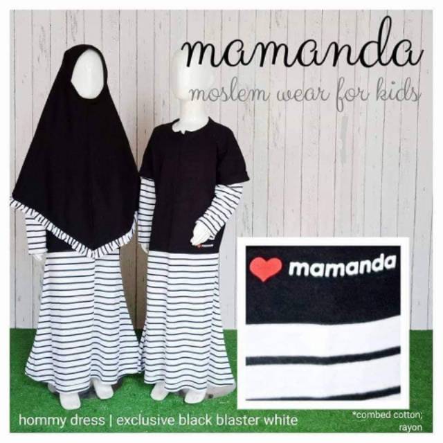 Mamanda || Set Gamis Anak Black Blaster White