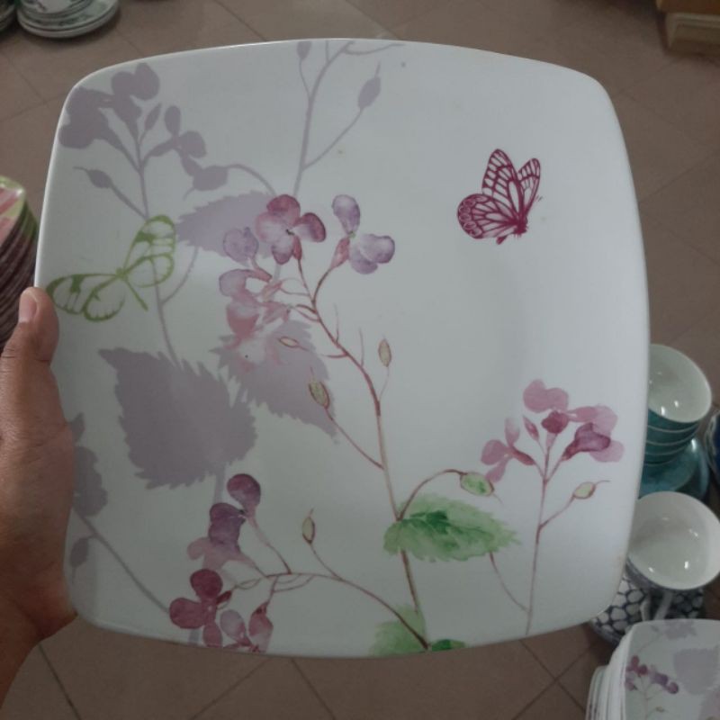 FLOWER DINNER PLATE PIRING KERAMIK KOTAK SANGO MOTIF BUNGA SHABBY GARDEN DEKOR DAPUR CANTIK