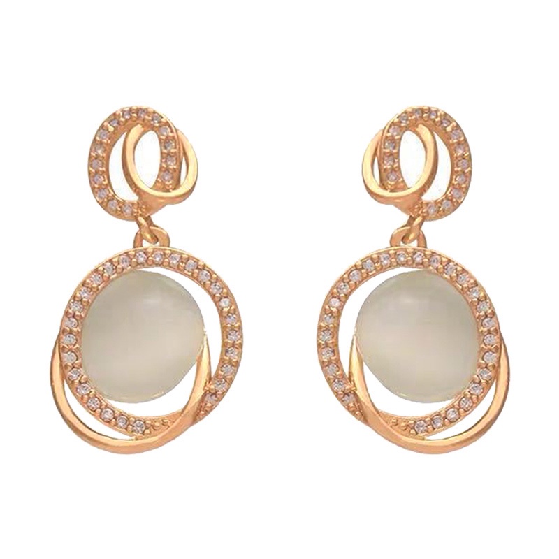 Anting Tusuk Motif Geometri Hias Berlian / Mutiara Imitasi Bahan Sterling Silver 925 Untuk Wanita
