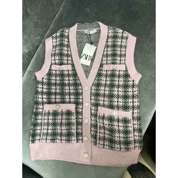 Zara Vest Rompi Rajut Pink Kancing Mutiara Size S