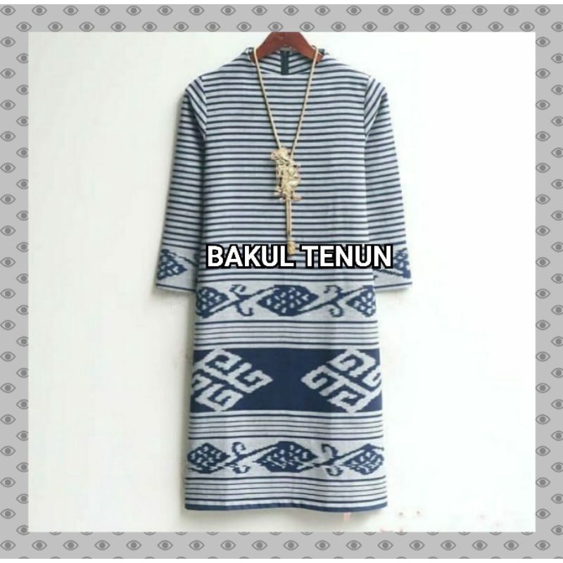 TUNIK TENUN ETNIK LURIK - BAJU TENUN - ATASAN TENUN - DRES TENUN LURIK BIRU BEST SELLER
