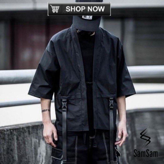 Techwear KIMONO [READY INDO] Cyberpunk Style KIMONO JEPANG HITAM PRIA - S