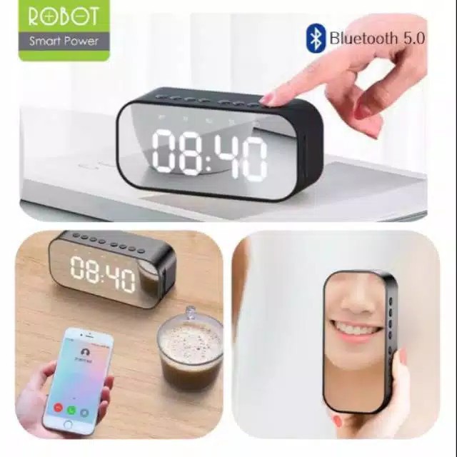 SPEAKER BLUETOOTH TIMER ALARM CLOCK 5.0 WITH LED DISPLAY ROBOT RB550 SUARA CAKEP DESIGN CANTIK