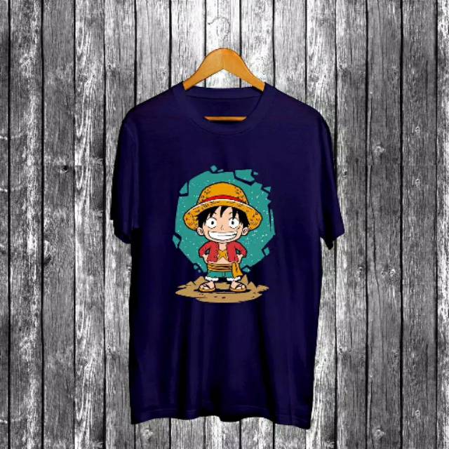 Fourfashion Kaos Pria Kaos Distro LUFFY SMILE KID NavyBlue CN691