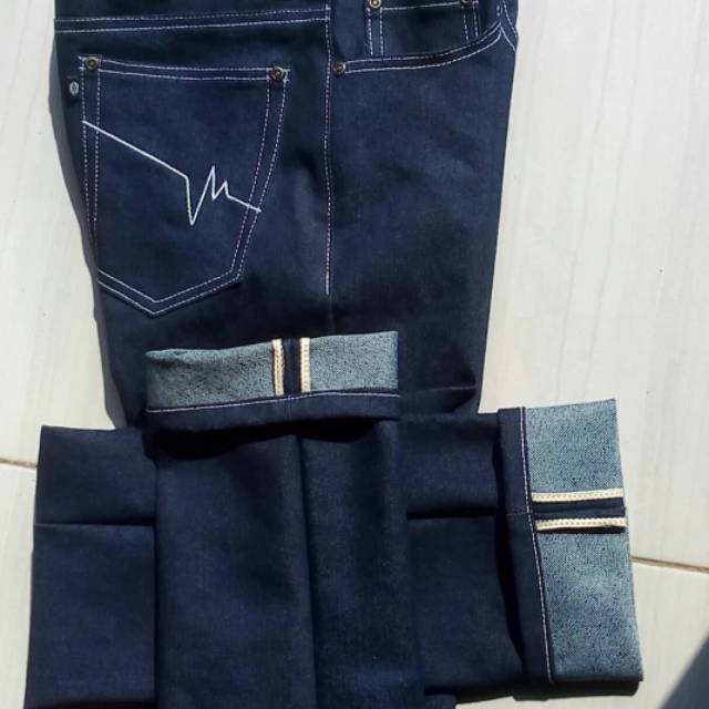 celana selvedge accent custom bahan denim jeans pria wanita terkini bisa request sesuai ukuran yang 