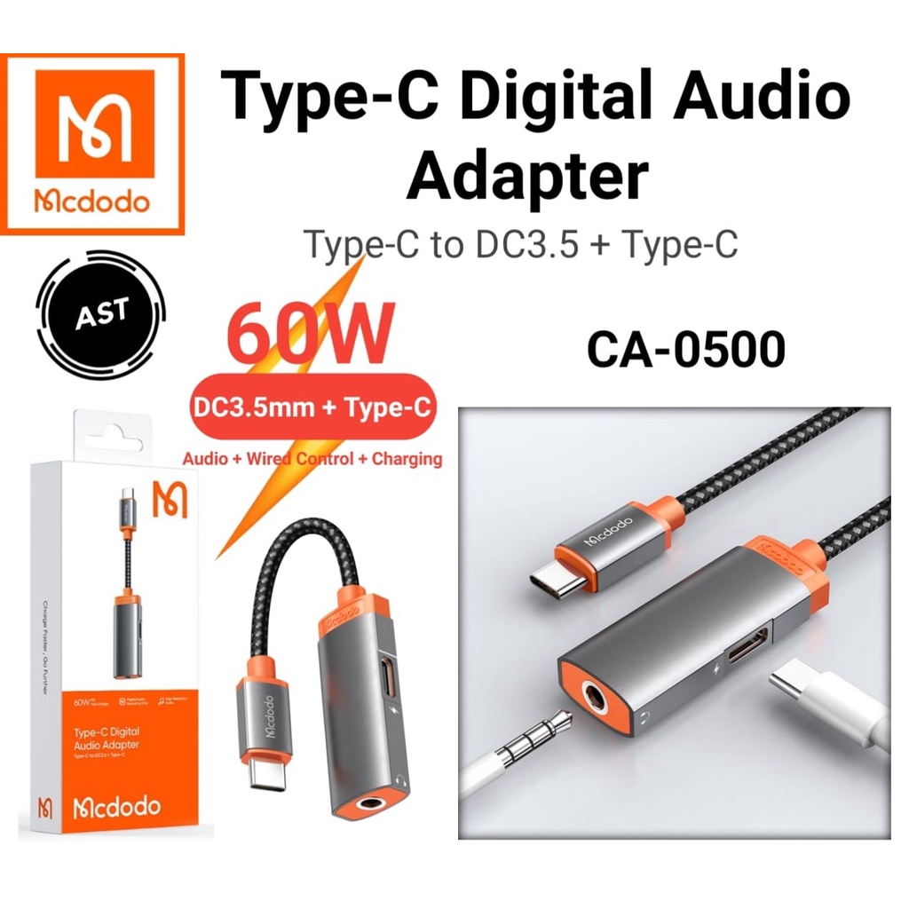 MCDODO CA-050 Converter Audio Type C To Jack 3.5MM + Type C Splitter USB C to Audio Charging Converter Type C