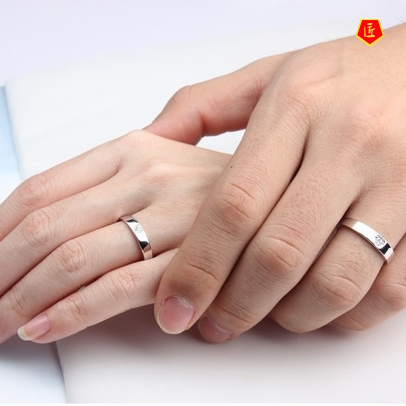 [Ready Stock]Korean Style Simple Silver Heart-Shaped Diamond Couple Rings