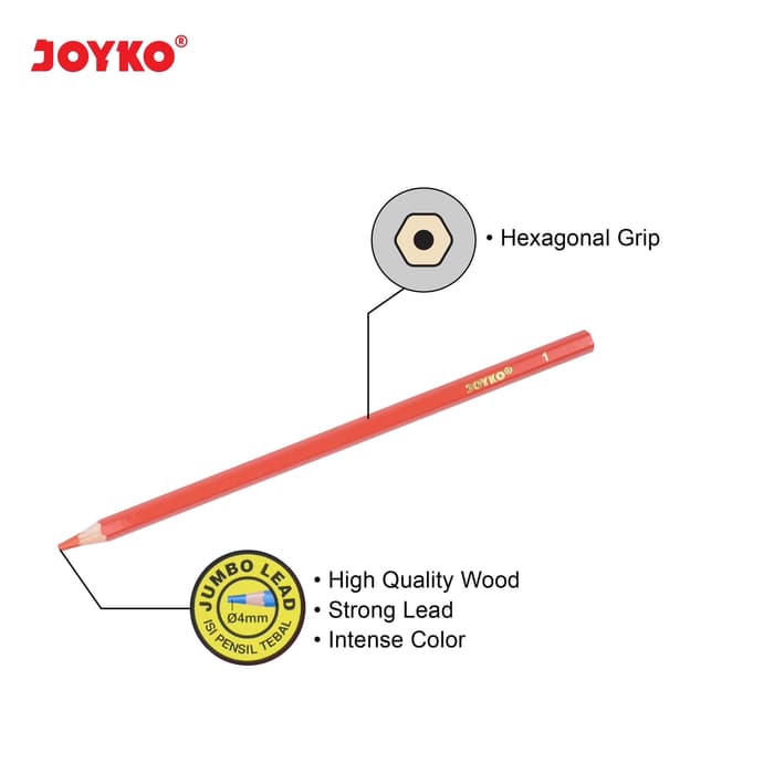 Joyko Pensil Warna Isi Tebal Jumbo Lead Color Pencils Hexagonal Grip-1