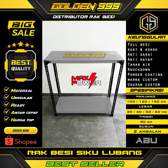 Rak besi siku lubang I 40x100x80 cm I rak 2 susun I rak susun I rak dapur I rak gudang I rak buku I 