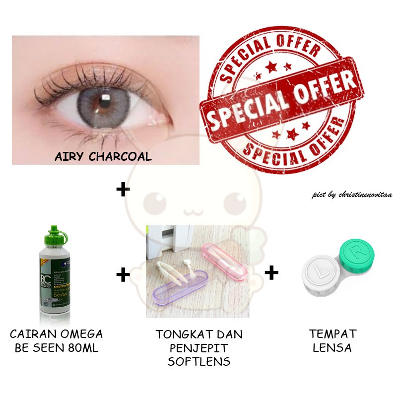 PAKET SOFTLENS ELCOCO IDOL AIRY (15 mm) / IDOL ROZE (14,5 mm) + CAIRAN X2 60 ML + PENJEPIT / PINSET