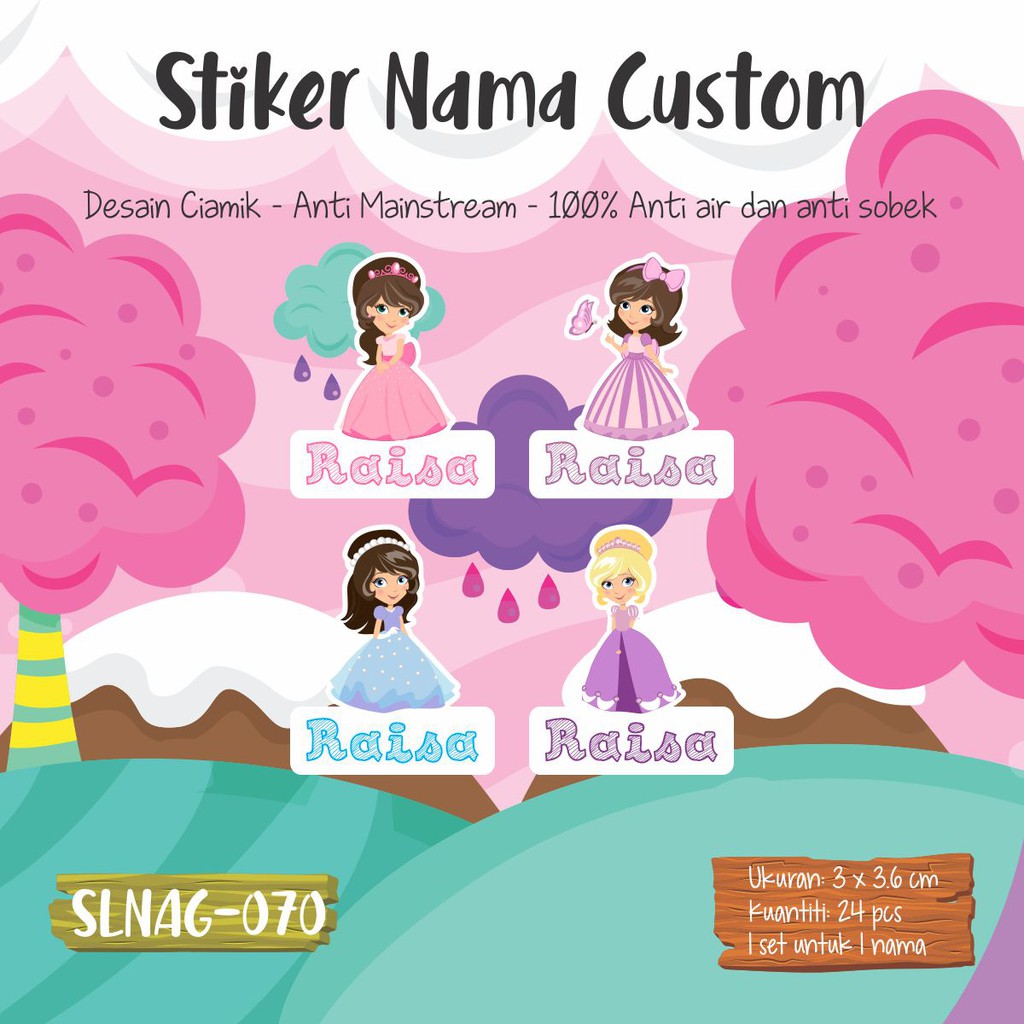 Slnag 070 Sticker Nama Anak Kartun Girl Princess Lucu Perempuan