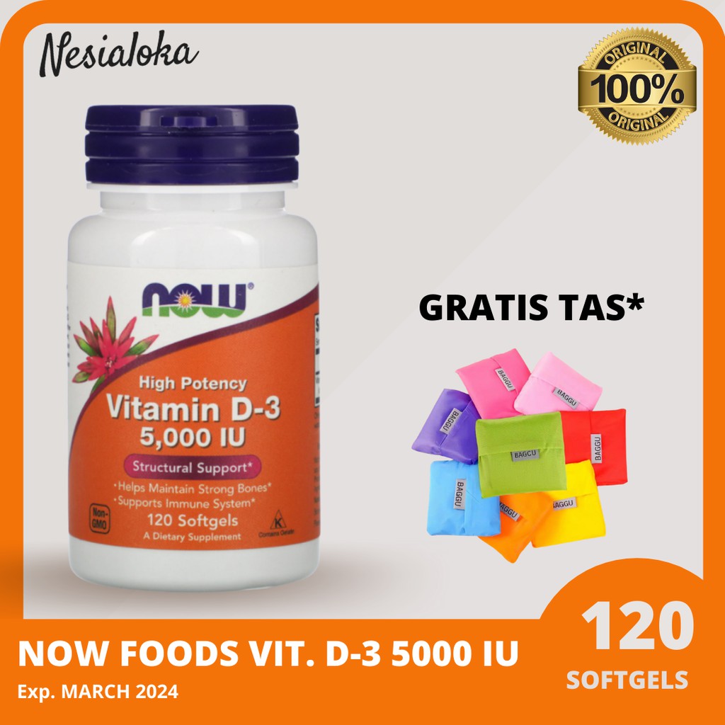 NOW FOODS VIT D3 5000 IU 120 SOFT GEL - ORIGINAL 100% DARI USA