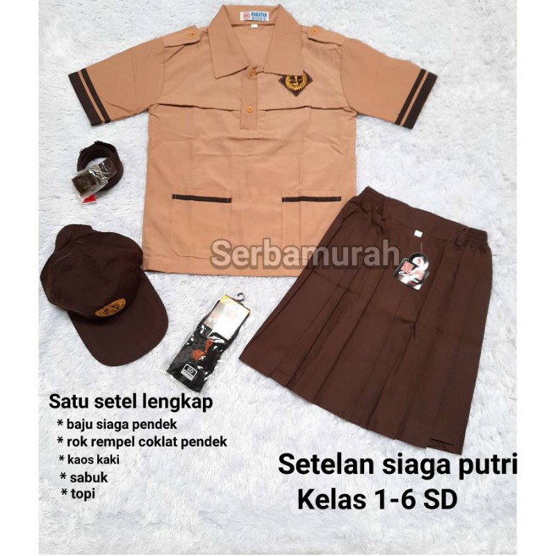 Setelan seragam sekolah anak perempuan baju siaga pendek rok pendek