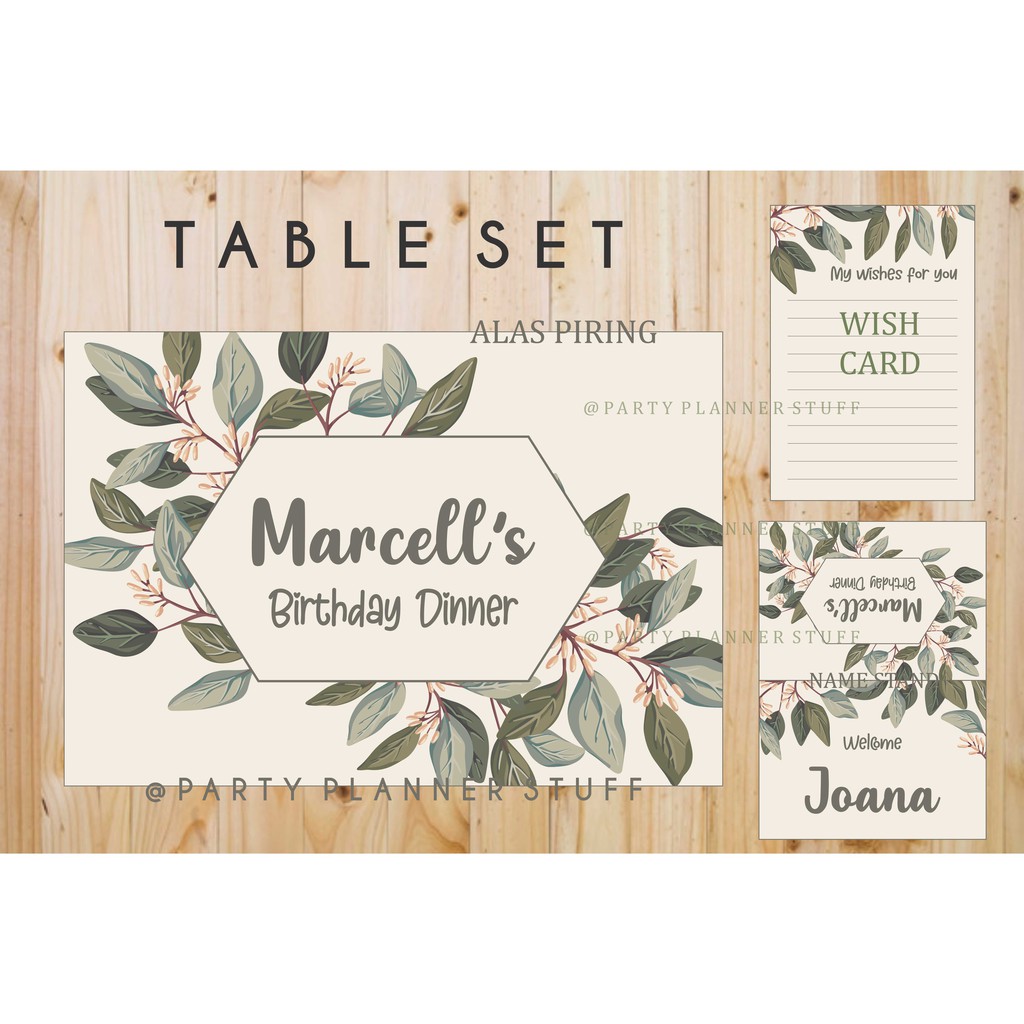 Table set tema  rustic  daun  bridal shower birthday dinner 