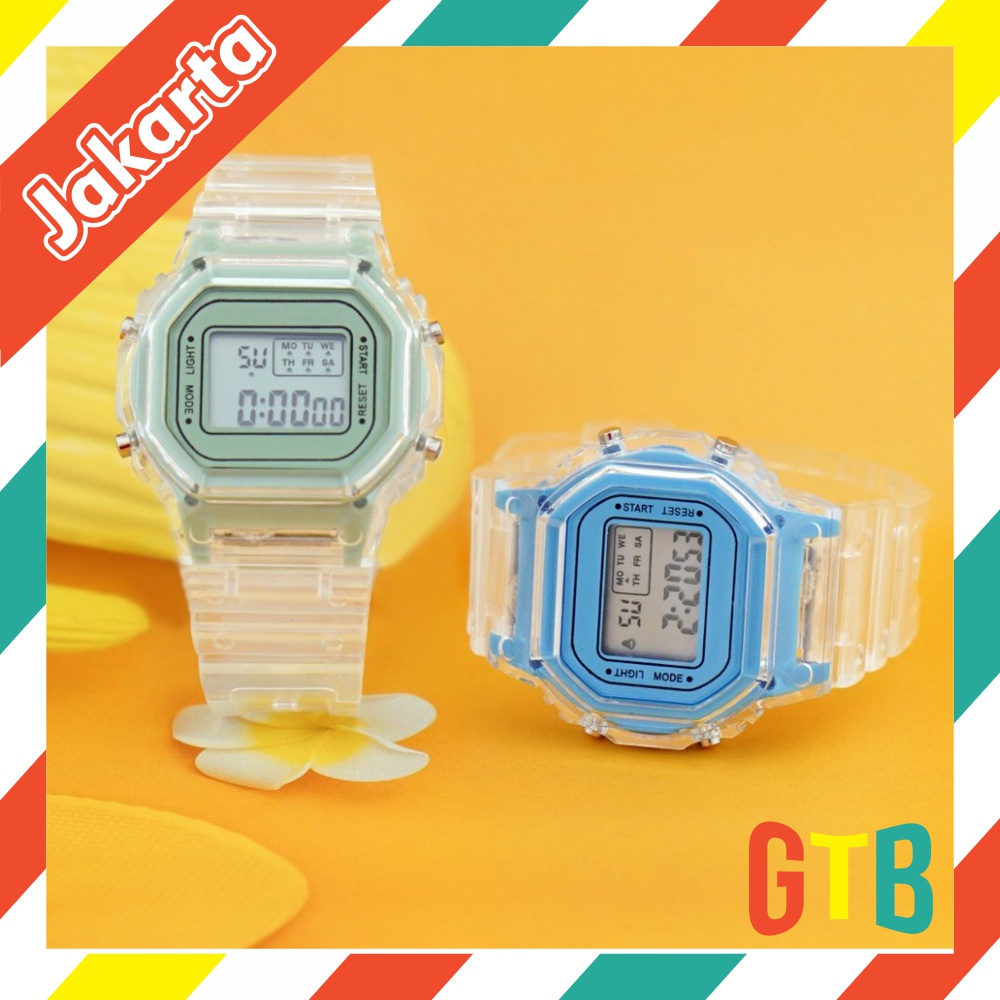 ❤️GTB❤️ JAM TANGAN RUBBER DIGITAL SEGI 5600 TRANSPARAN MURAH KARET SPORT LED PRIA WANITA JT032