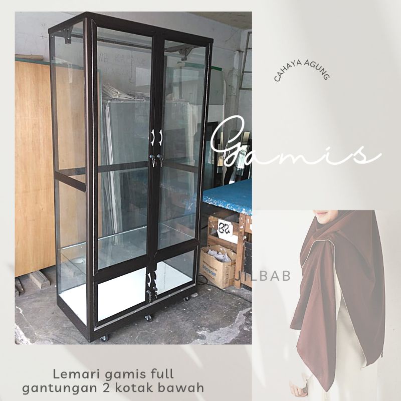lemari gamis  aluminium kaca 2 pintu full gantungan