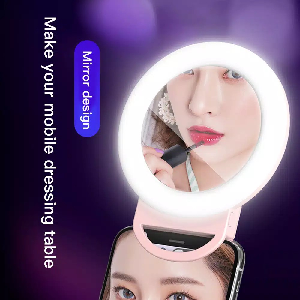 RING Light Portable Led Kaca mirror Makeup Clip on Lampu Selfie