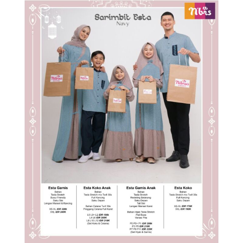 Busana Muslim Nibras Family Esta Warna Biru Navy Baju Sarimbit Keluarga Couple Family Branded Ori