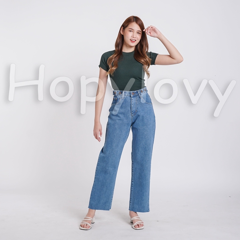 Celana Kulot Wanita | Celana Kulot Jeans | Boyfriend Loose Double Button HOPYLOVY