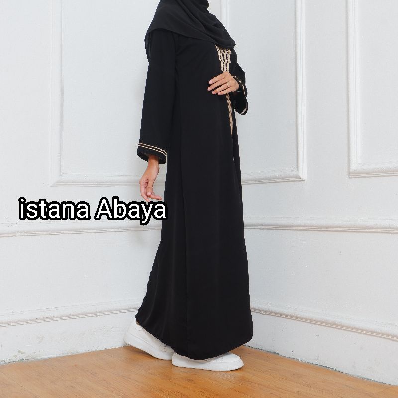 Abaya Bordir Piramid mewah dg bahan jet black ori Saudi halus dan jatuh