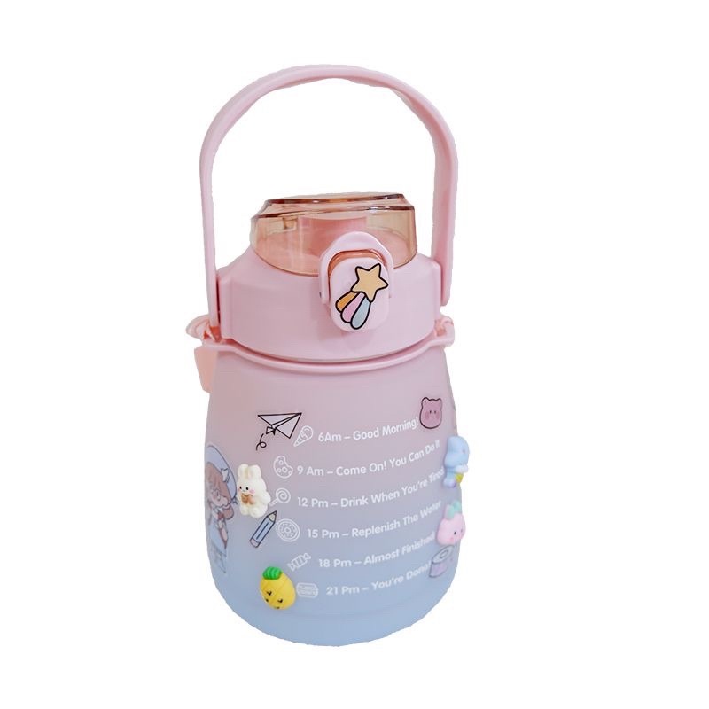 Botol Minum 2 Liter 2000ML 1300ML 1.3 Liter VIRAL/Botol Gradasi/Botol Lucu/ Botol Besar-2 Warna Pink/1300ml