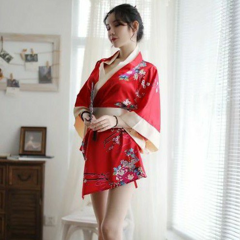 《Phiphii》PREMIUM Kimono Jepang Cosplay Sexy Lingerie Bahan Ice Silk Motif Bunga