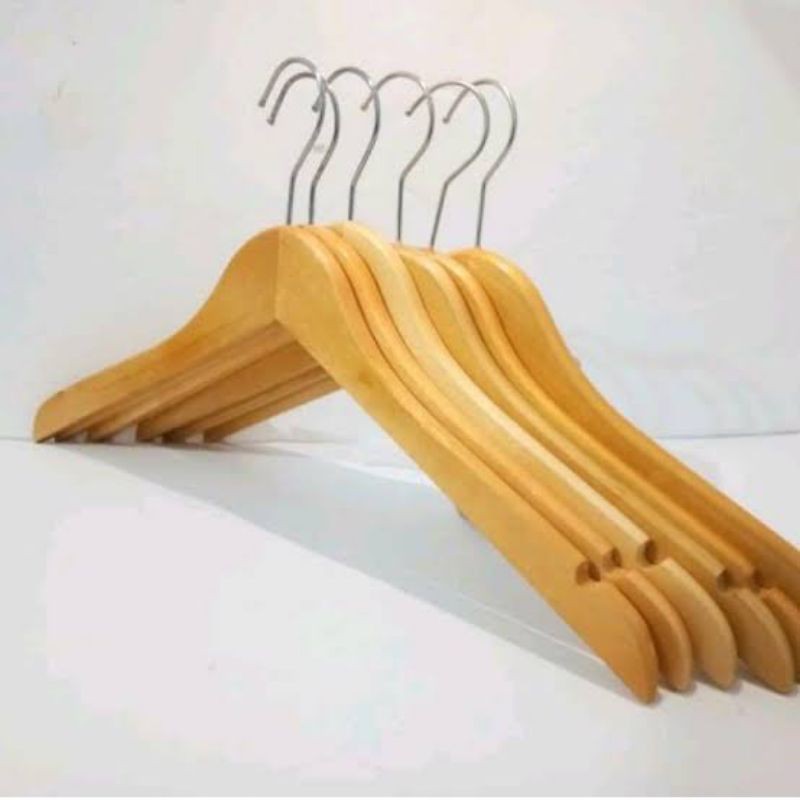 Hanger Kayu Warna Kayu Natural Plitur Gantungan Baju Kayu Hanger Kayu Lokal L Plitur(BH)