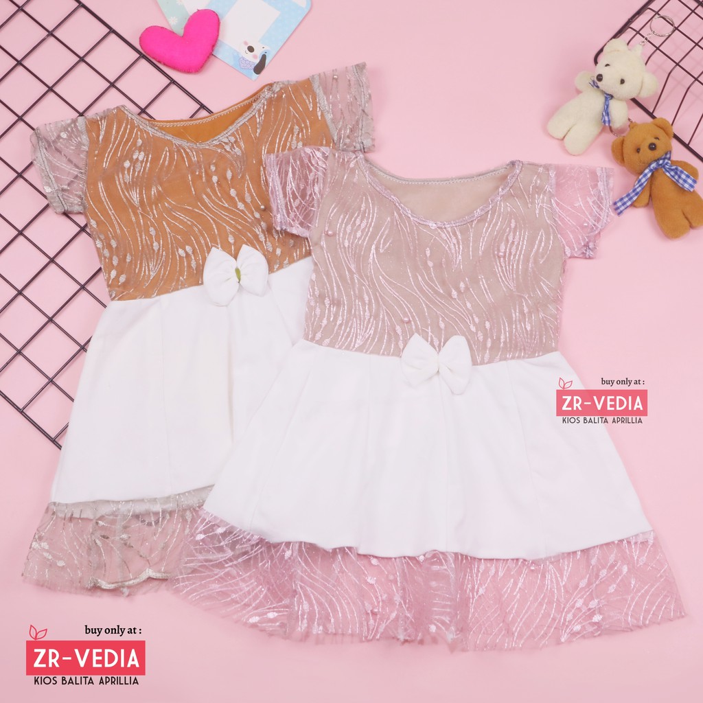 Dress Brukat Davina uk 3-4 Tahun / Dres Anak Perempuan Gaun Pesta Kids Cewek Girl Baju Balita Import