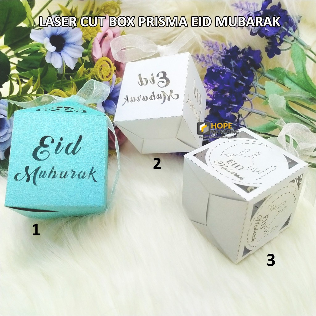 

[Harga / 5 Pcs] Kemasan Gift Box Prisma Laser Cut Candy Eid Mubarak / Lasercut Mubarak / Hiasan Eid Mubarak / Gift Box Mini