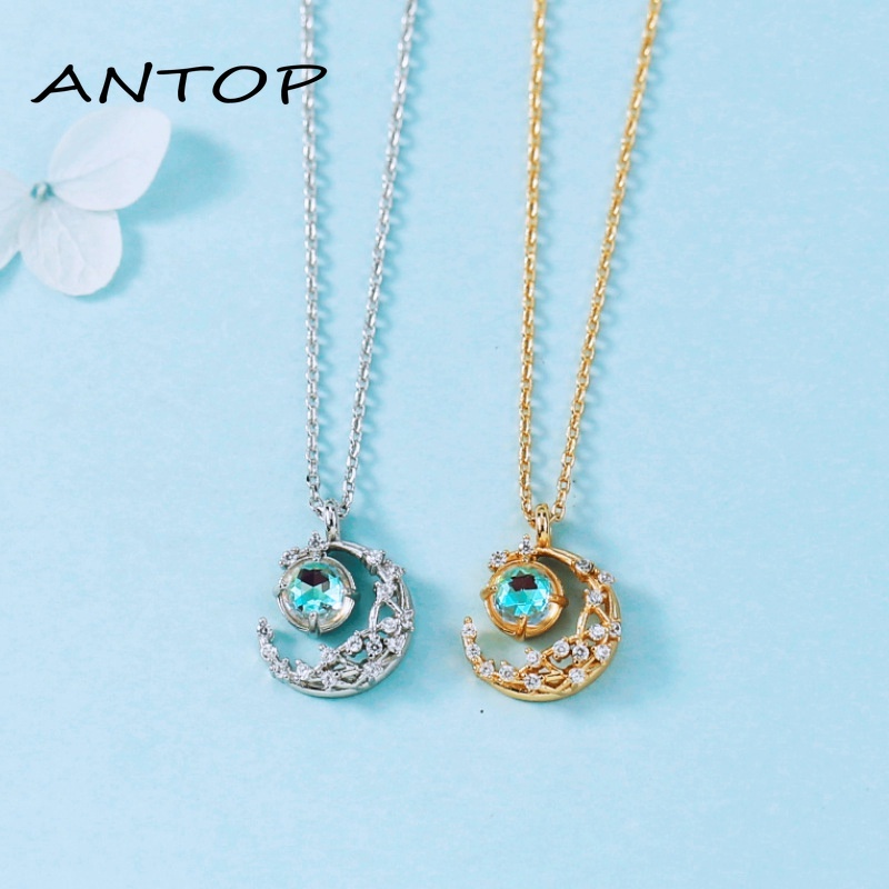 Moon Diamond Moonstone Necklace Desain Sederhana Kalung Mewah Ringan ANTOP