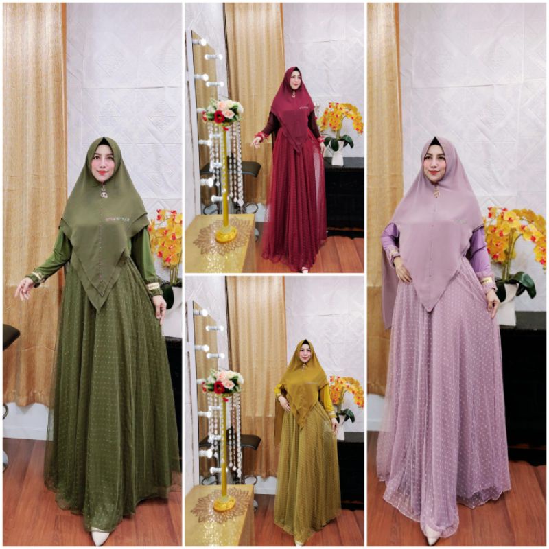 TERBARUZARA  SET SYARI ~BY ARSYA KAYLA~GAMIS SYARI CERUTY MIXS TILE DOT<GAMIS SYARI MEWAH<GAMIS SYAR