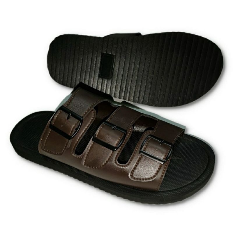 Sandal Slider Mules 001VZ Black Pria Big size 44-49 Sendal Kulit Tebal Size JUMBO Semi formal, 47