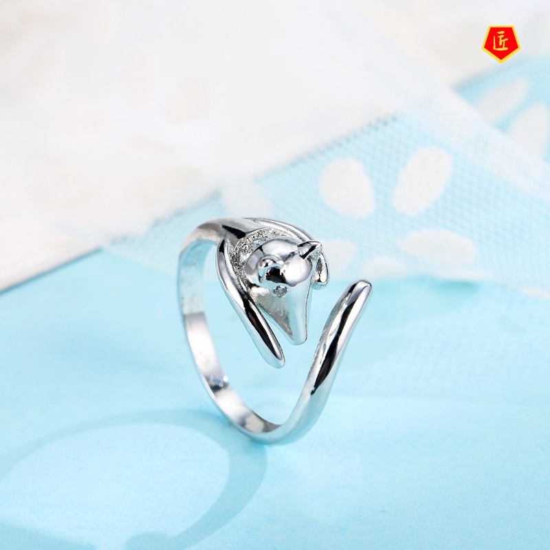 [Ready Stock]925 Silver Simple Fox Open Ring Classic Personality