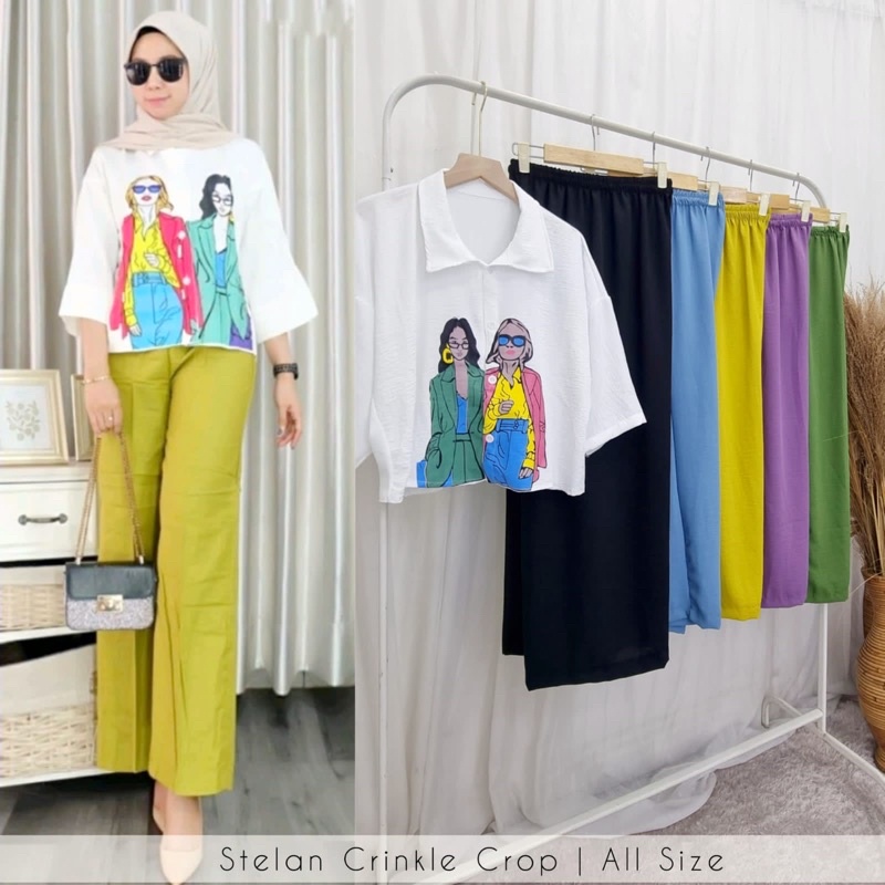 PEDRO ANIME Set Crop Sablon LD 110 crincle airflow- Setelan Crop Top Crinkle Sablon / Setelan Kombin