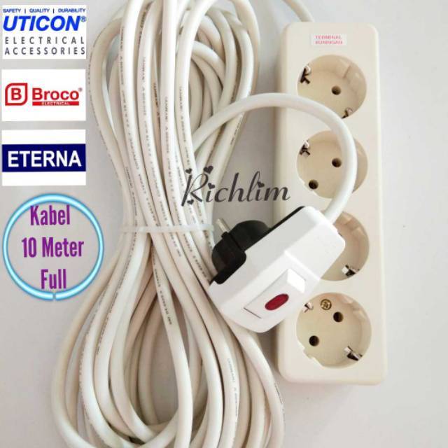 Stop Kontak Uticon 4 Lubang / 10 Met   er Kabel Tembaga