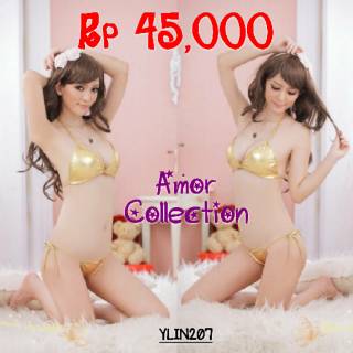 2 pcs Lingerie Seksi  Bikini Leather Gold  - By Amor Collection