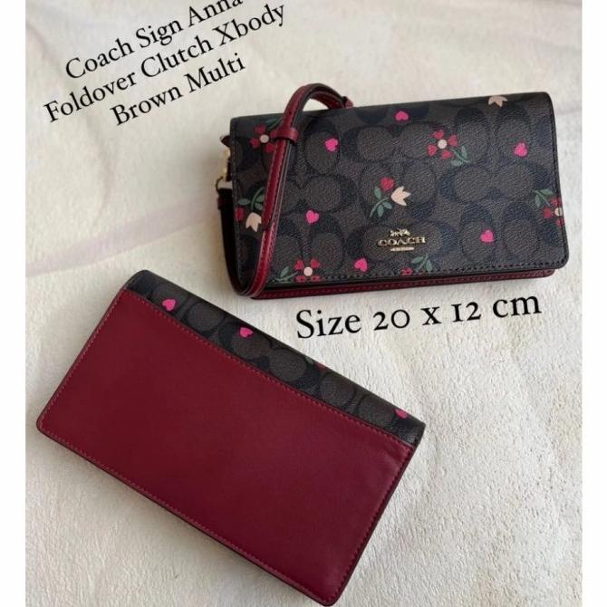 Coach sign anna foldover clutch Xbody Brown Multi