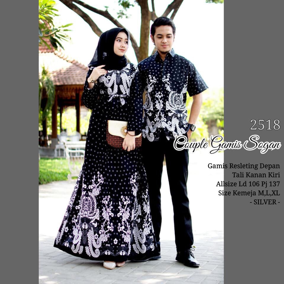 Couple Gamis Sogan Tarantula 2518 Sarimbit Monokrom Gamis Batik Klok