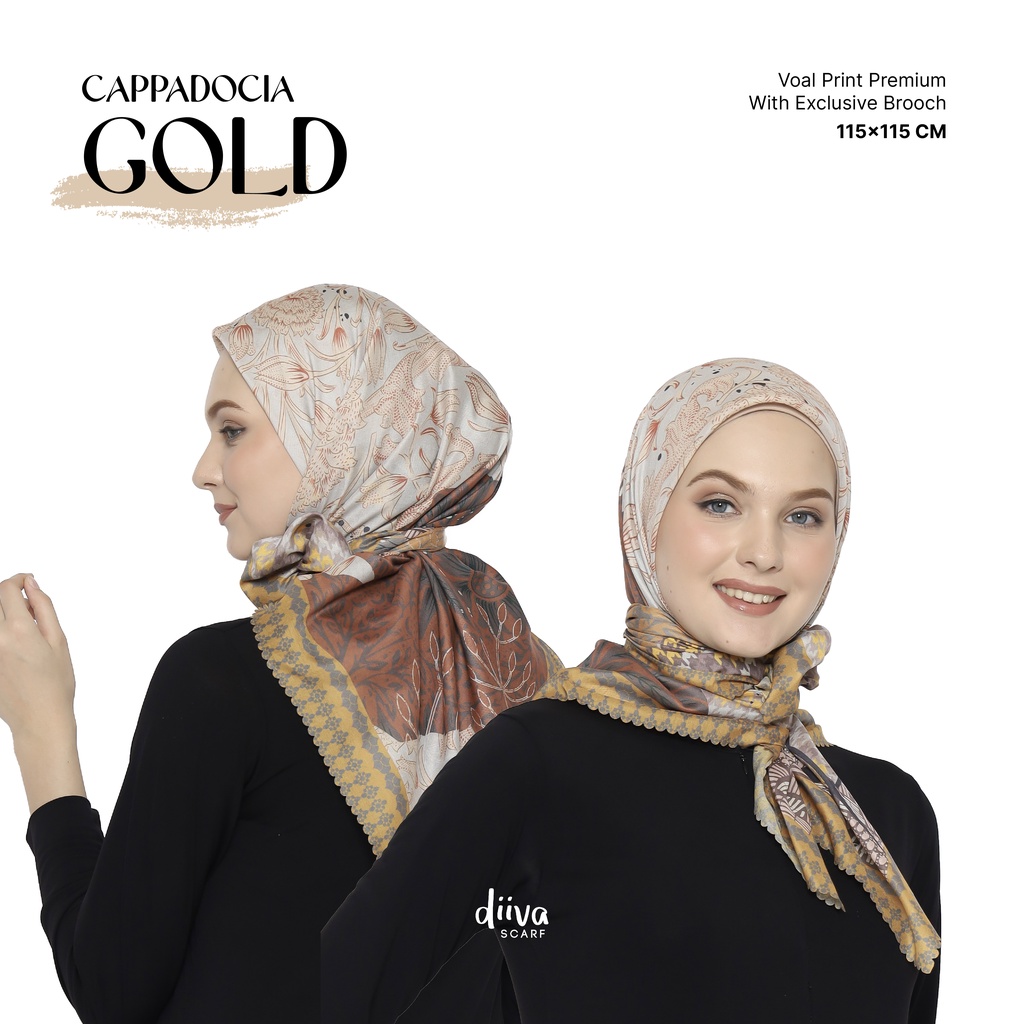 CAPPADOCIA SERIES - GOLD Diiva Scarf Voal Motif Print Premium Jilbab Hijab Kerudung Segiempat