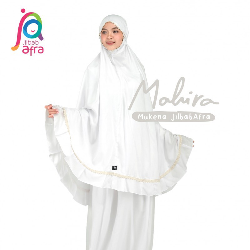Mukena Dewasa Mahira Warna Putih Porcelain Renda Polos Jilbab Afra