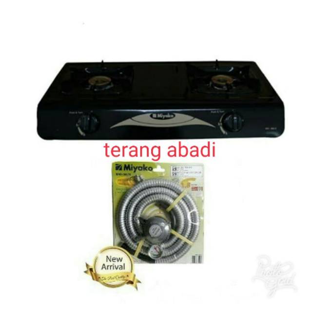 Kompor gas miyako 2tungku teflon +selang paket miyako