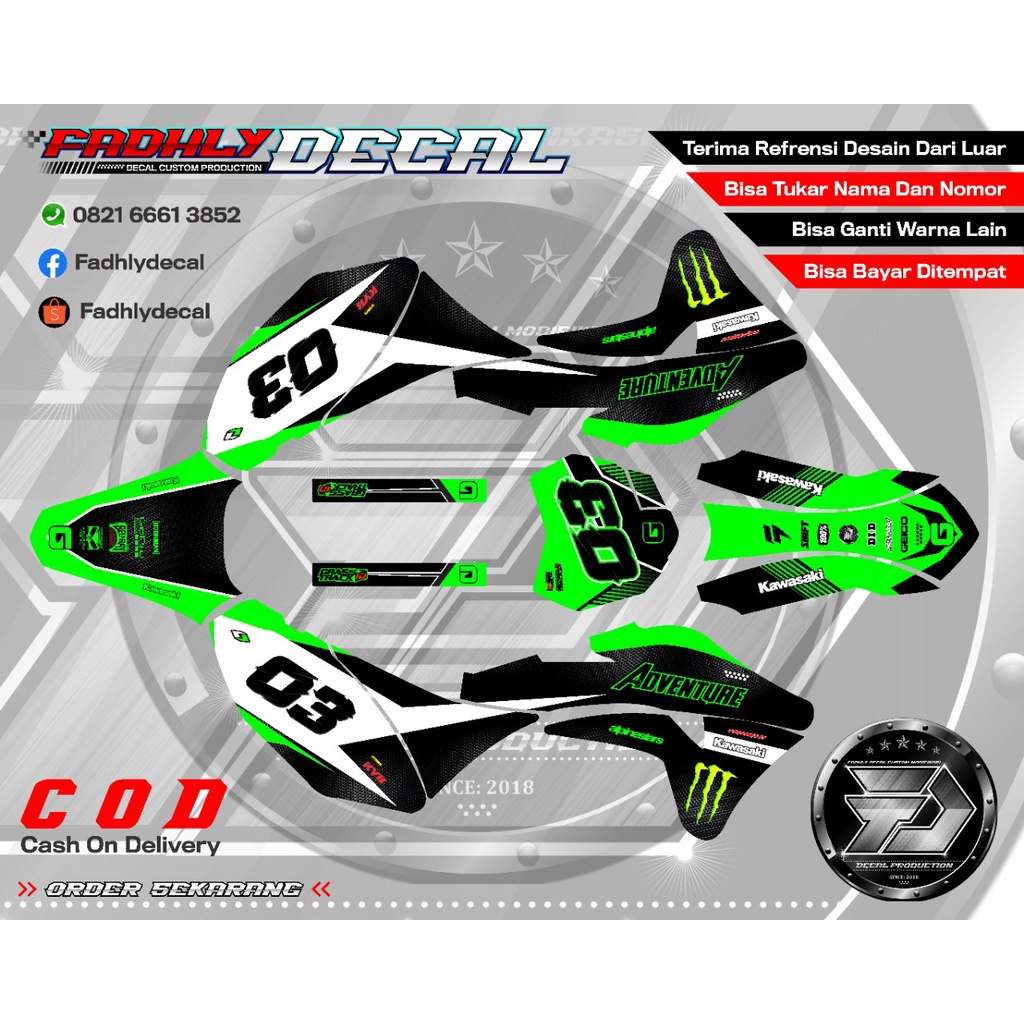Decal KLX Gordon Hijau Hitam Putih Dengan Pilihan Warna Lainnya