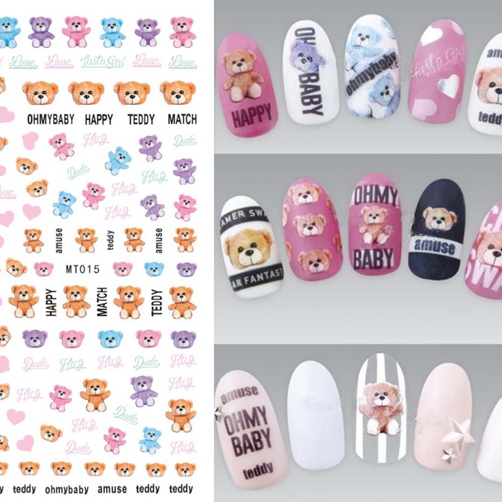 Agustina Beruang Lucu Dekorasi Stiker Dirancang Dengan Indah DIY Sticker Decals acrylic manicure Alat Foil Kuku 3D Nail Art Stickers