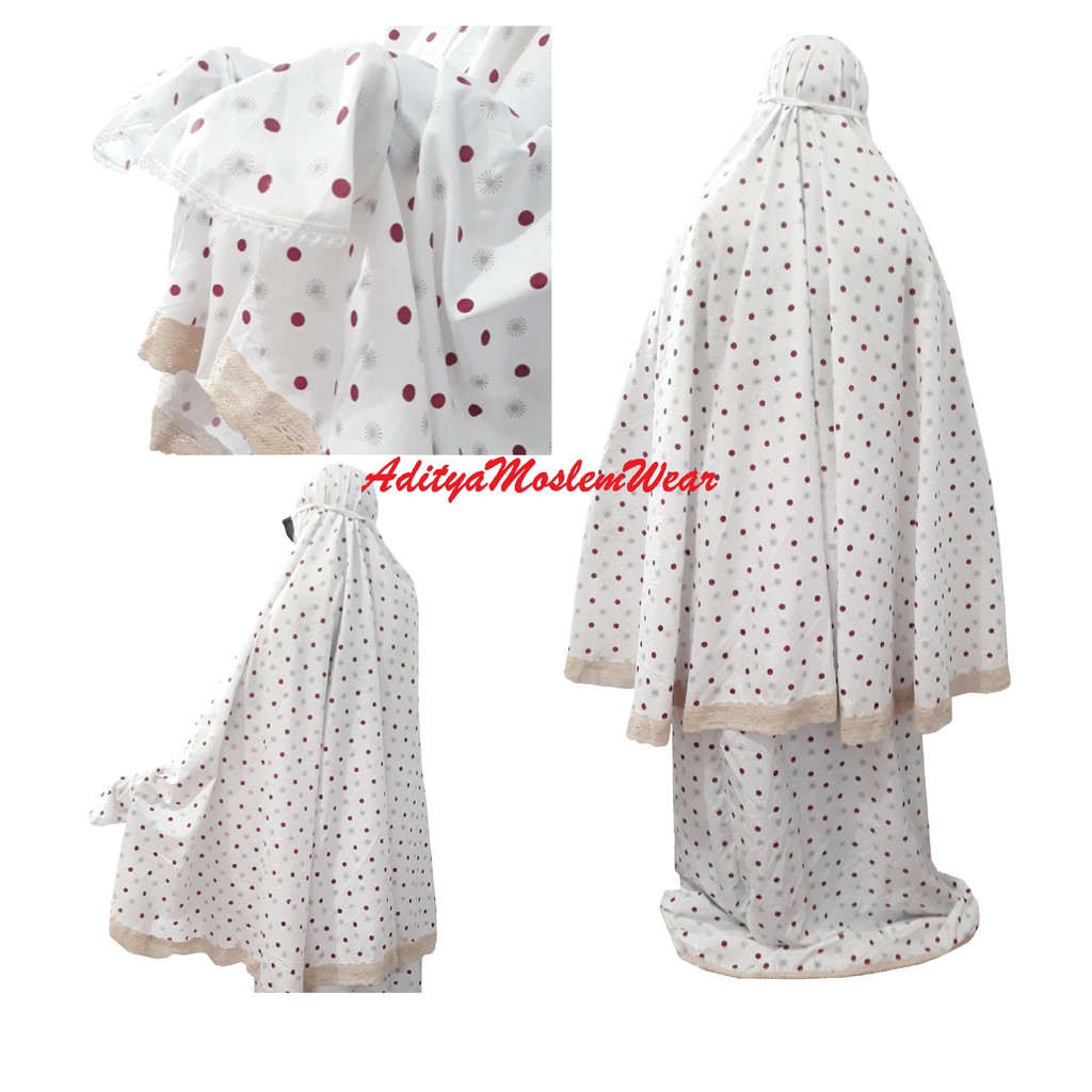 MUKENA KATUN POLKADOT PREMIUM DEWASA JUMBO POLOS RENDA RAJUT TRAVEL PROMO MURAH