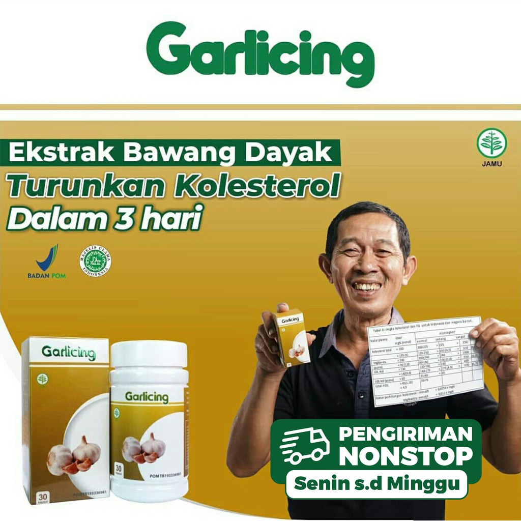 Garlicing - Ekstrak Bawang Putih Dayak Herbal Turunkan Kolesterol Kolestrol Cegah Kanker Diabetes Diabet Asam Urat Sehatkan Jantung Kendalikan Tekanan Darah Isi 30 Kapsul