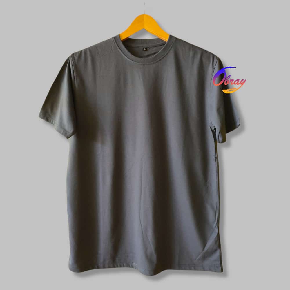 KAOS POLOS COTTON COMBED 24S [Tebal] LENGAN PENDEK Basic Tee Unisex OBRAYSTORE / T-shirt / Kaos Oblong / Baju Polos [Cewe Cowo]-Abu Tua