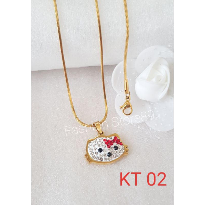 impor Ready Kalung Kitty Dewasa dan Anak titanium golg white Antikarat Anti Air Selamanya