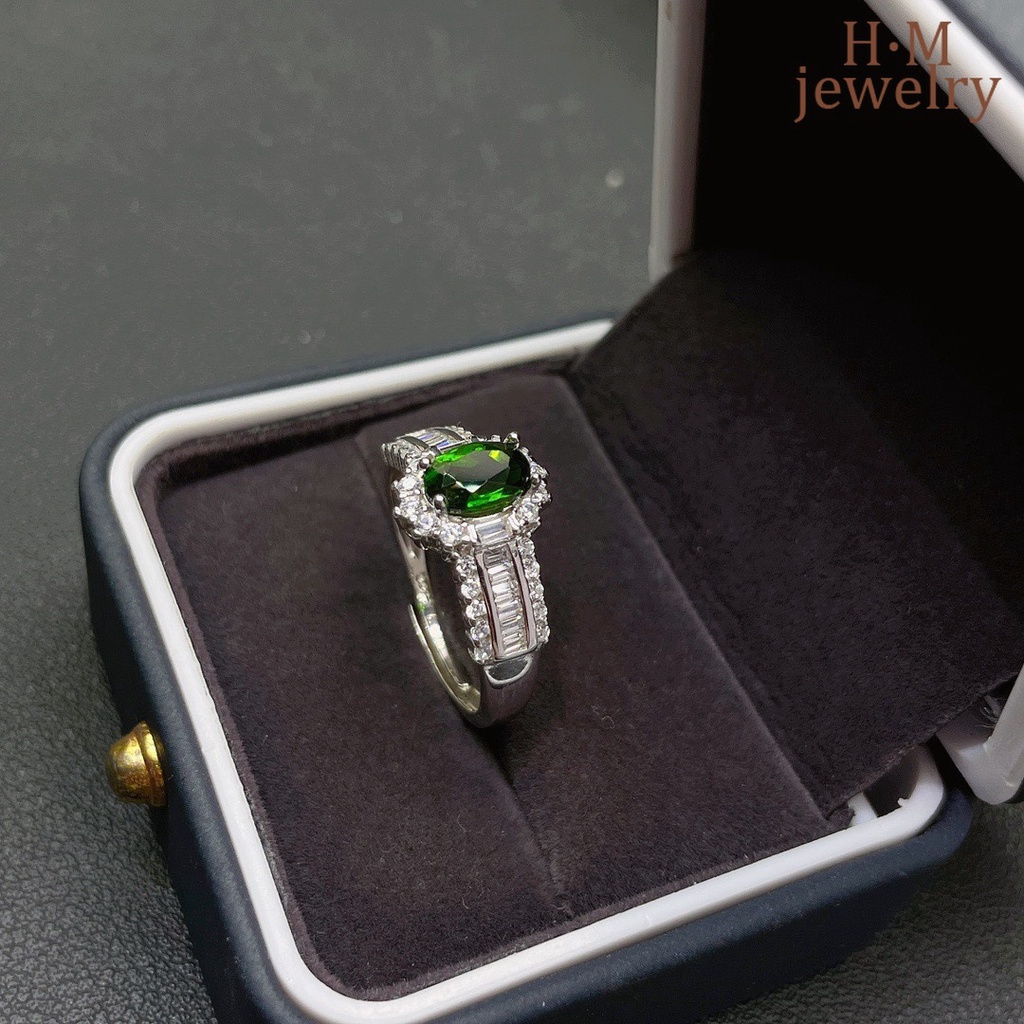 Cincin S925 Silver Bentuk T Hias Batu Permata Zamrud Persegi Warna-Warni